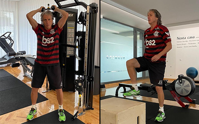 Bateu saudade Jorge Jesus publica fotos fazendo exercícios camisa