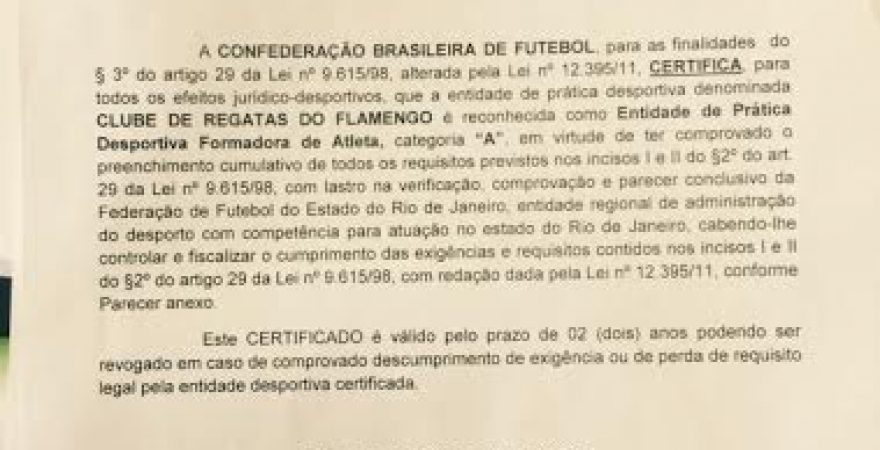 Flamengo obtém certificado de Clube Formador