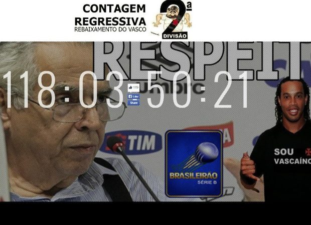 Site faz contagem regressiva para o rebaixamento do Vasco no Brasileirão