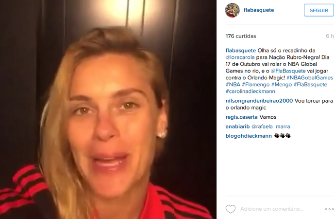 Carolina Dieckman convoca torcida do Flamengo para confronto com o Magic