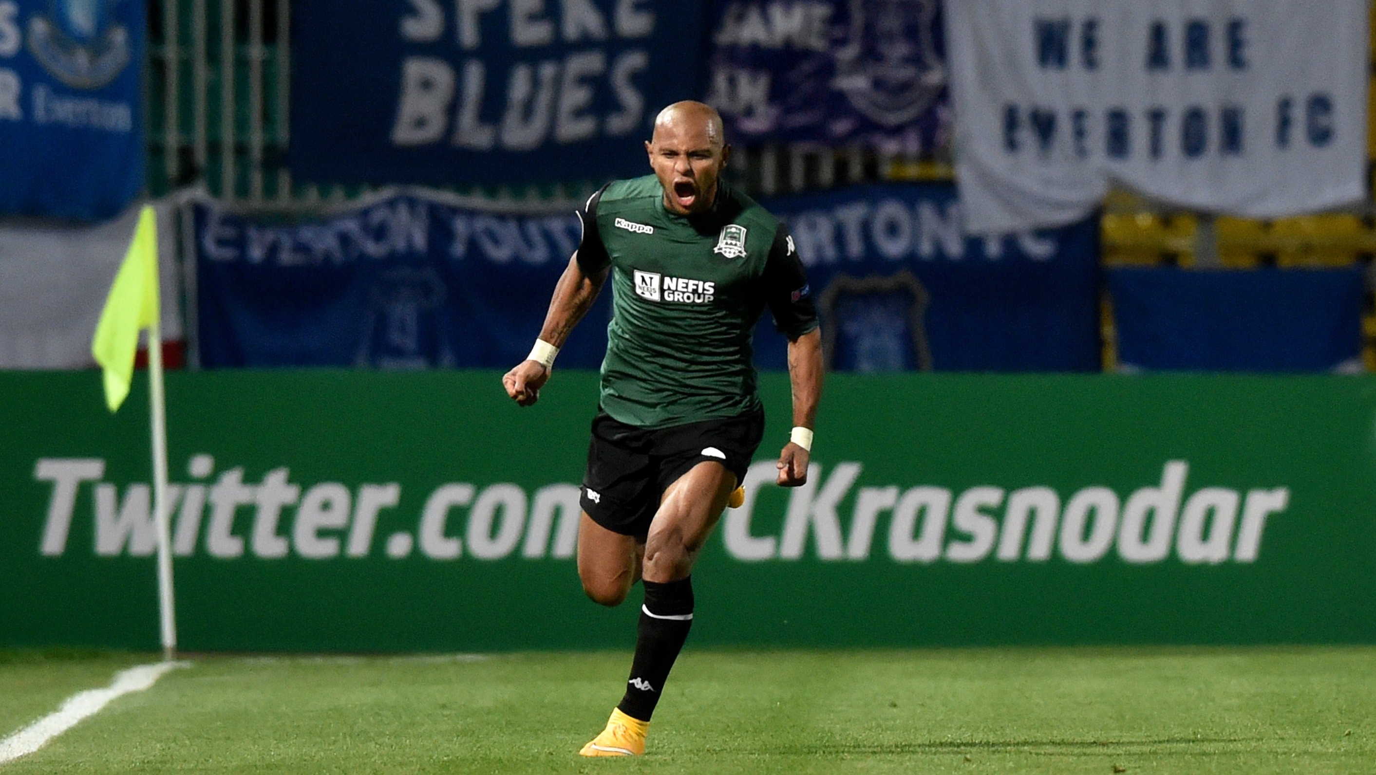 FC Krasnodar's Ari celebrates after scoring a goal during UEFA Europe League group H football match between FC Krasnodar and FC Everton in Krasnodar on October 2, 2014. AFP PHOTO/KIRILL KUDRYAVTSEV (Photo credit should read KIRILL KUDRYAVTSEV/AFP/Getty Images)