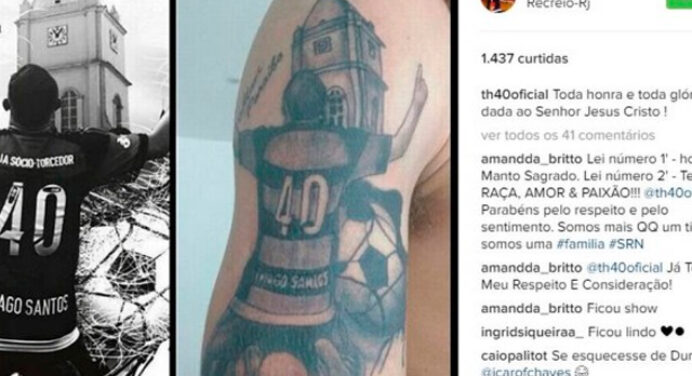 Thiago Santos tem tatuagem com comemoração do seu primeiro gol pelo Fla