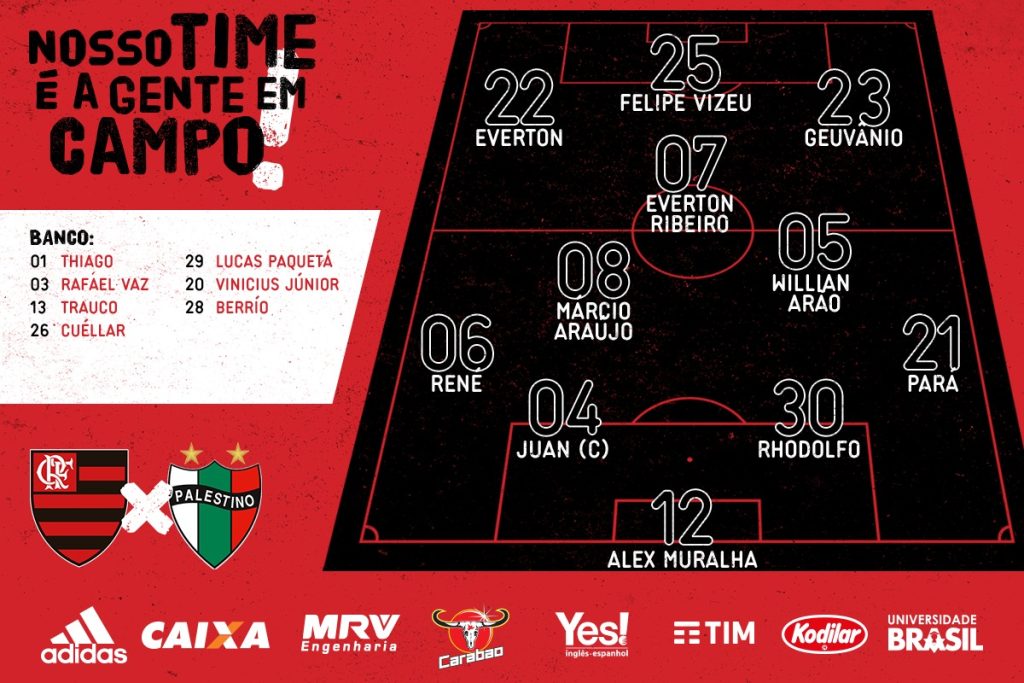 Saiu! Veja a escalação do Flamengo para encarar o Palestino