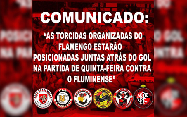 Organizadas ficarão unidas no clássico contra o Fluminense