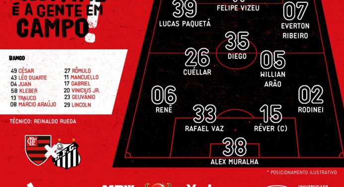 Saiu! Confira a escalação do Flamengo para a partida de logo mais