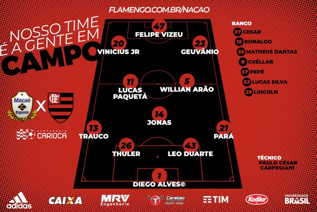 Saiu! Confira escalação do Flamengo para encarar o Macaé