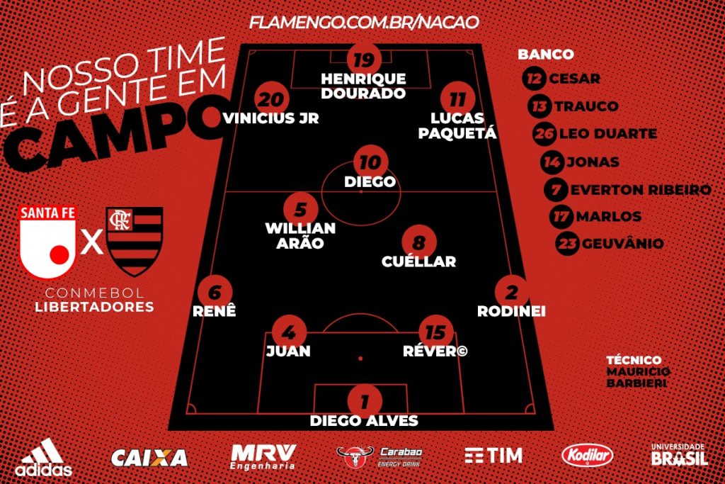 Saiu! Confira a escalação do Flamengo para enfrentar o Santa Fe