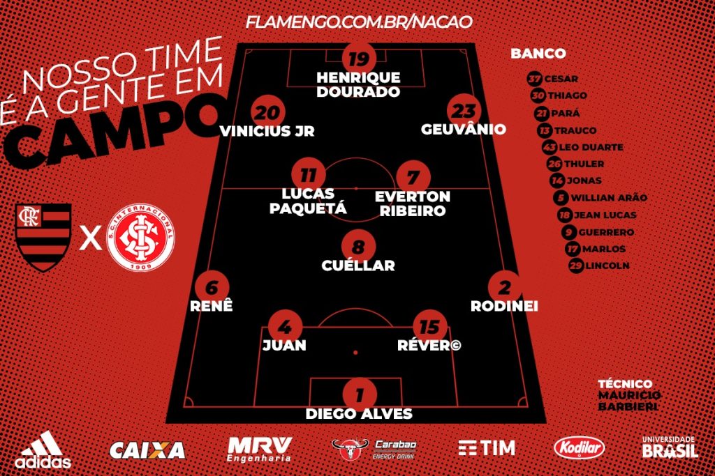 Saiu! Confira a escalação do Flamengo para encarar o Internacional