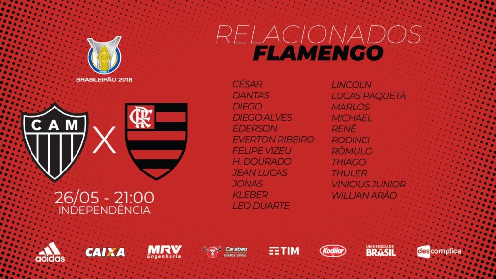 Fla divulga relacionados para encarar o Atlético-MG