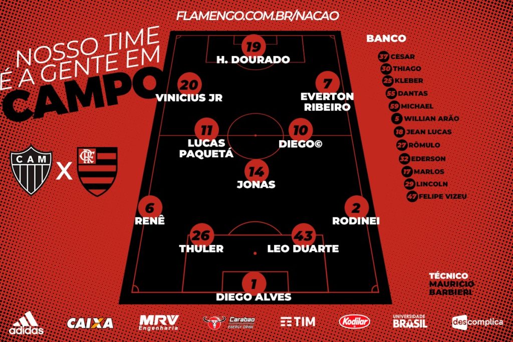 Saiu! Veja escalação do Flamengo para encarar o Atlético-MG