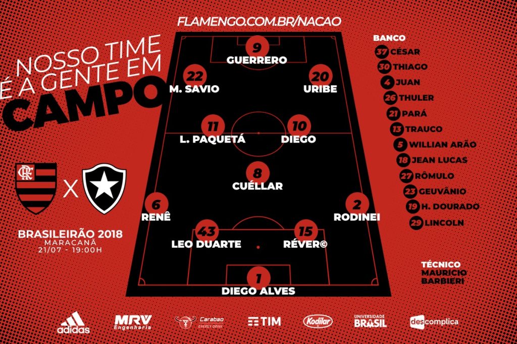 Saiu! Confira a escalação do Fla para clássico contra o Botafogo