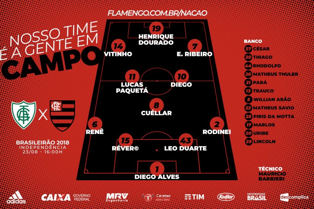 Saiu! Confira escalação do Flamengo para enfrentar o América-MG