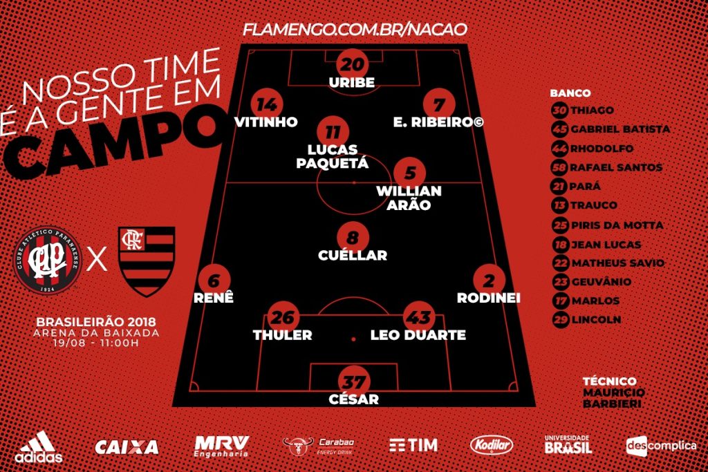 Saiu! Confira a escalação do Flamengo para encarar o Atlético-PR