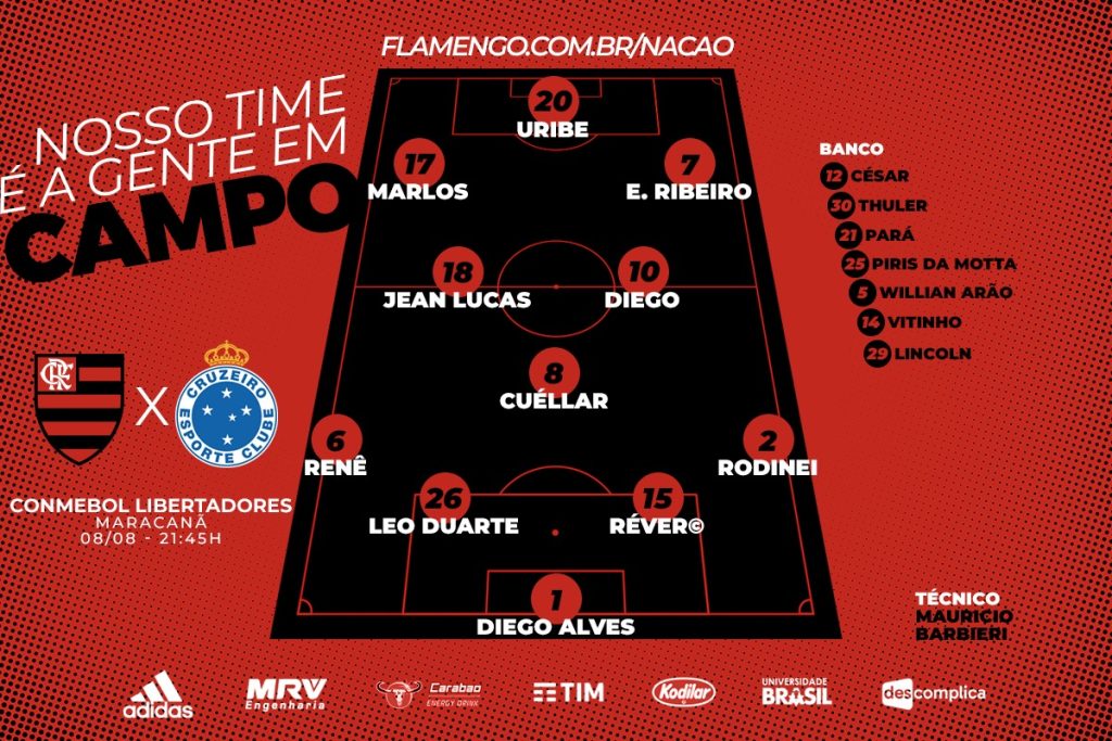 Saiu! Veja a escalação do Flamengo para embate contra o Cruzeiro