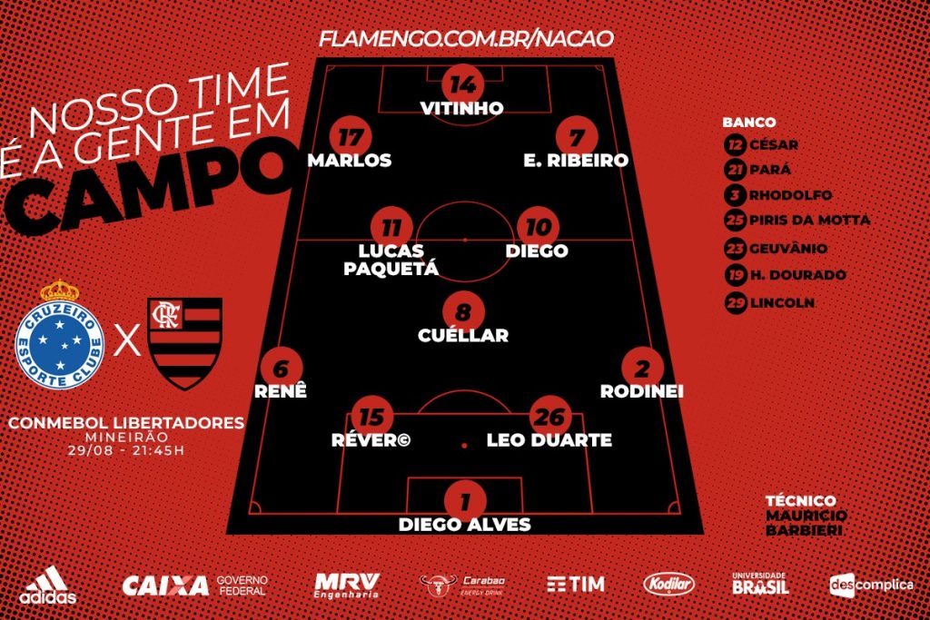 Saiu! Confira a escalação do Flamengo para decisão contra o Cruzeiro