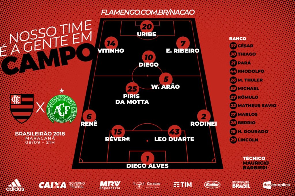 Saiu! Confira a escalação do Flamengo para encarar a Chapecoense