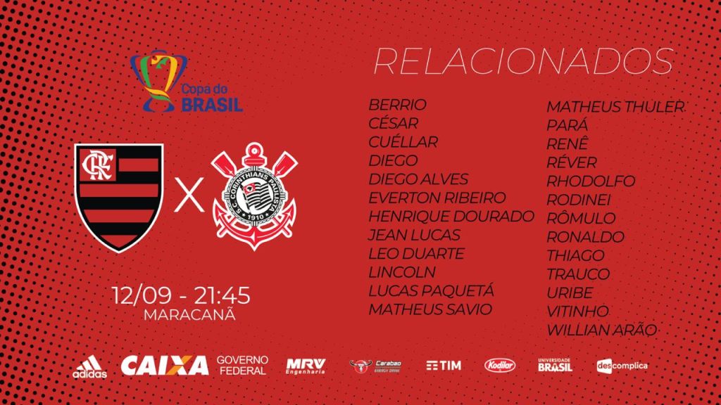 Flamengo divulga relacionados para semifinal contra o Corinthians