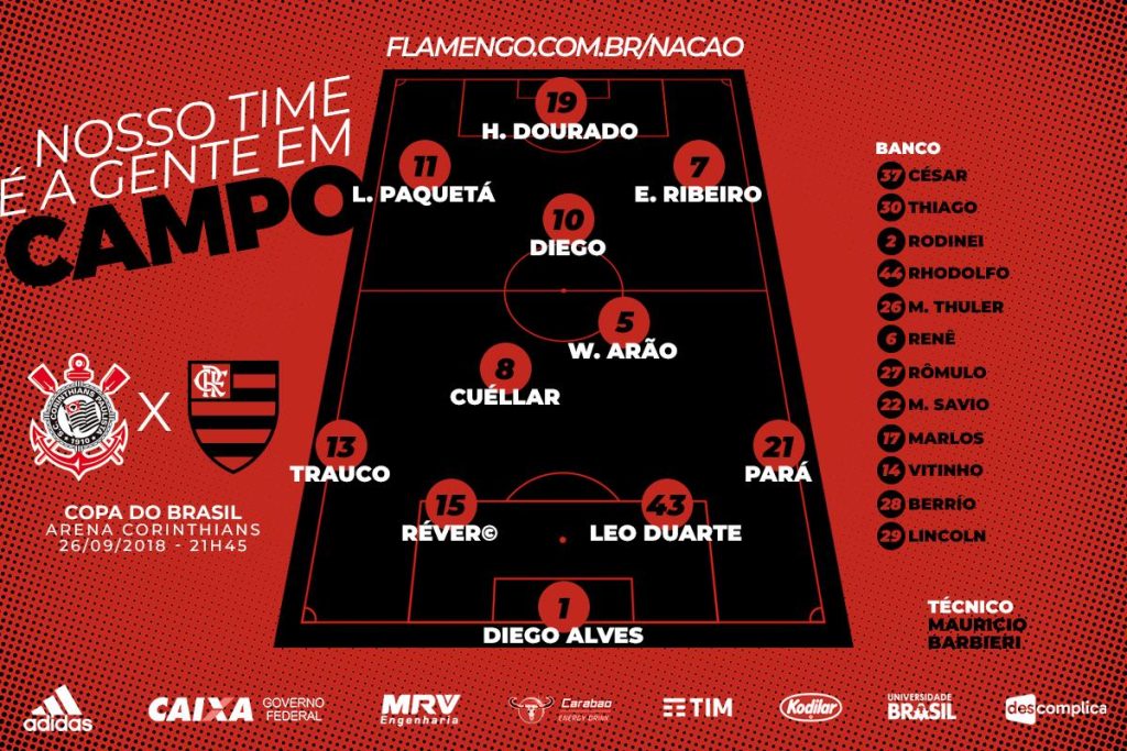 Saiu! Confira a escalação do Flamengo para semifinal contra o Corinthians