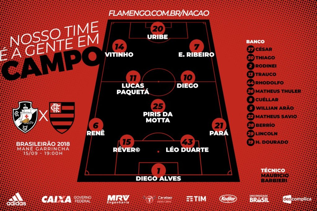 Saiu! Confira escalação do Flamengo para encarar o Vasco