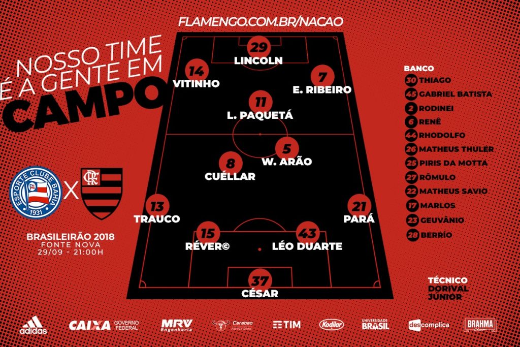 Saiu! Confira a escalação do Flamengo para encarar o Bahia