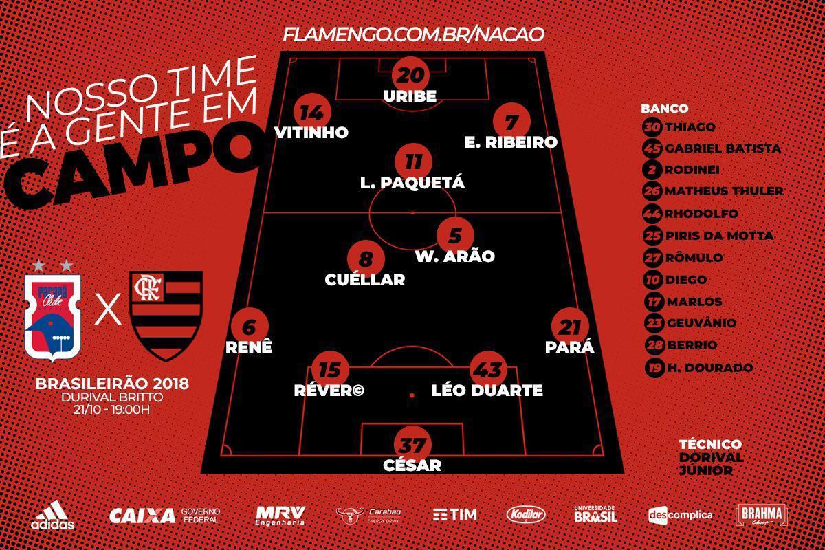 Saiu! Confira A Escalação Do Flamengo Para Jogo Contra O Paraná ...