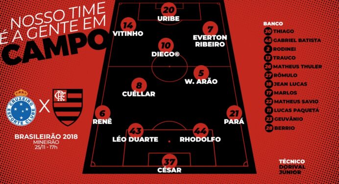 Com Diego Ribas titular, Flamengo divulga escalação para encarar o Cruzeiro; confira