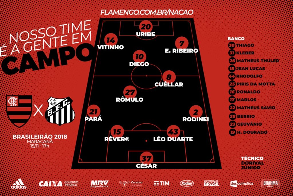 Saiu! Confira escalação do Flamengo para encarar o Santos