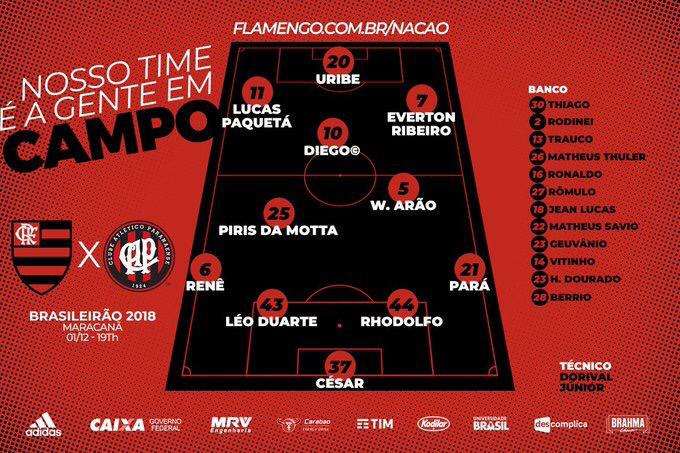 Saiu! Confira a escalação do Flamengo para encarar o Atlético-PR