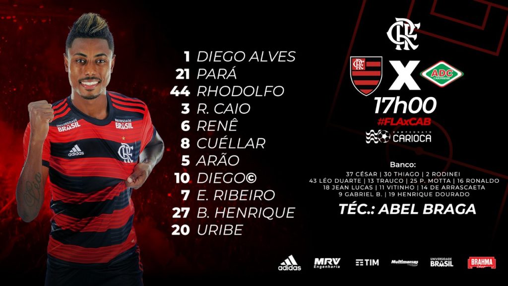 Saiu! Confira escalação do Flamengo para encarar a Cabofriense