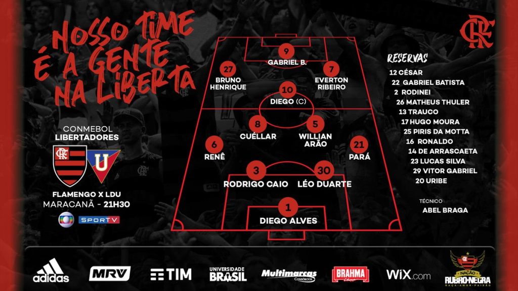 SAIU! Confira a escalação do Flamengo para enfrentar a LDU, no Maracanã