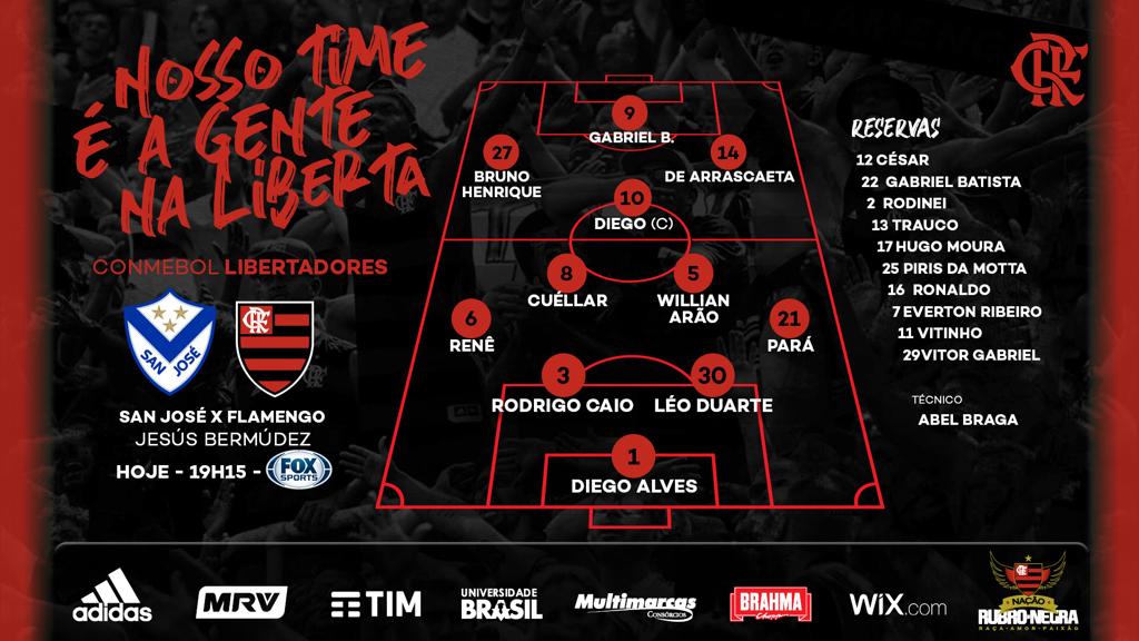 SAIU! Confira a escalação do Flamengo para a estreia na Libertadores, contra o San José-BOL