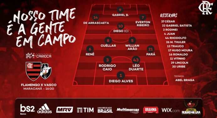 SAIU! Veja a escalação do Flamengo para a final do Campeonato Carioca
