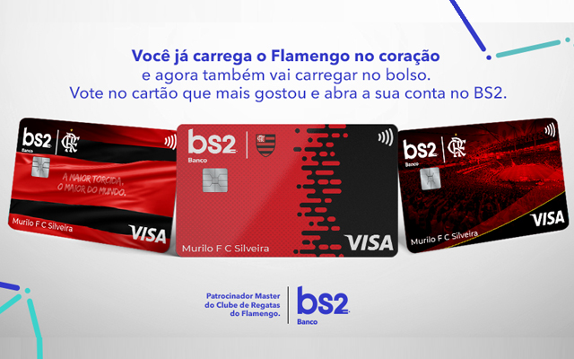 Banco BS2 lança votação para definir modelo de cartão personalizado para torcedores do Flamengo