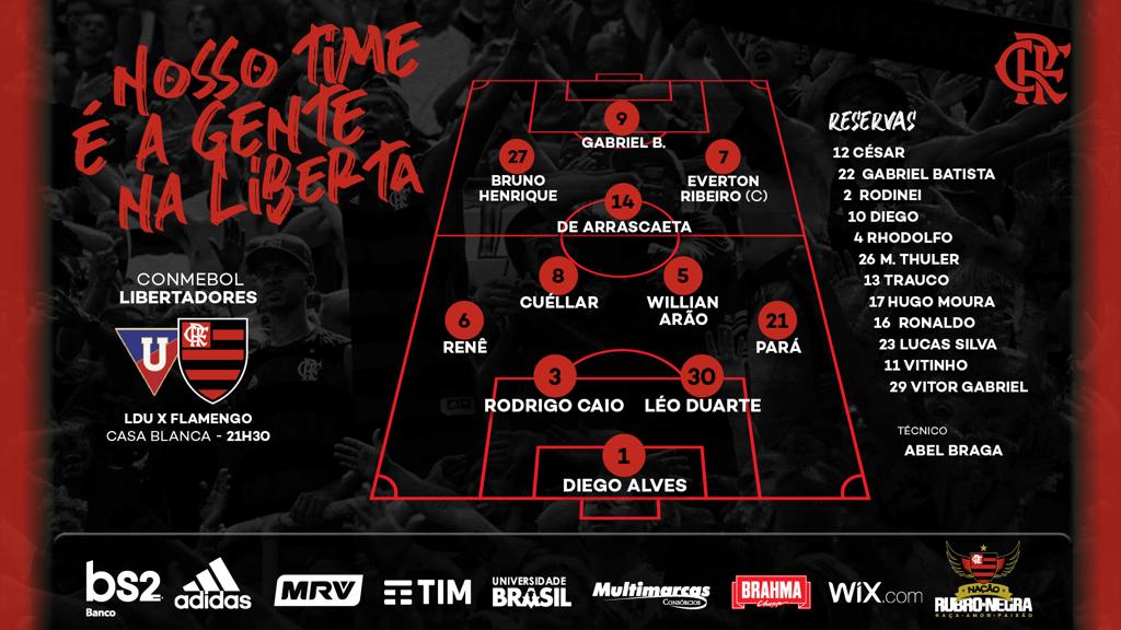 SAIU! Flamengo confirma escalação para duelo decisivo contra a LDU, em Quito