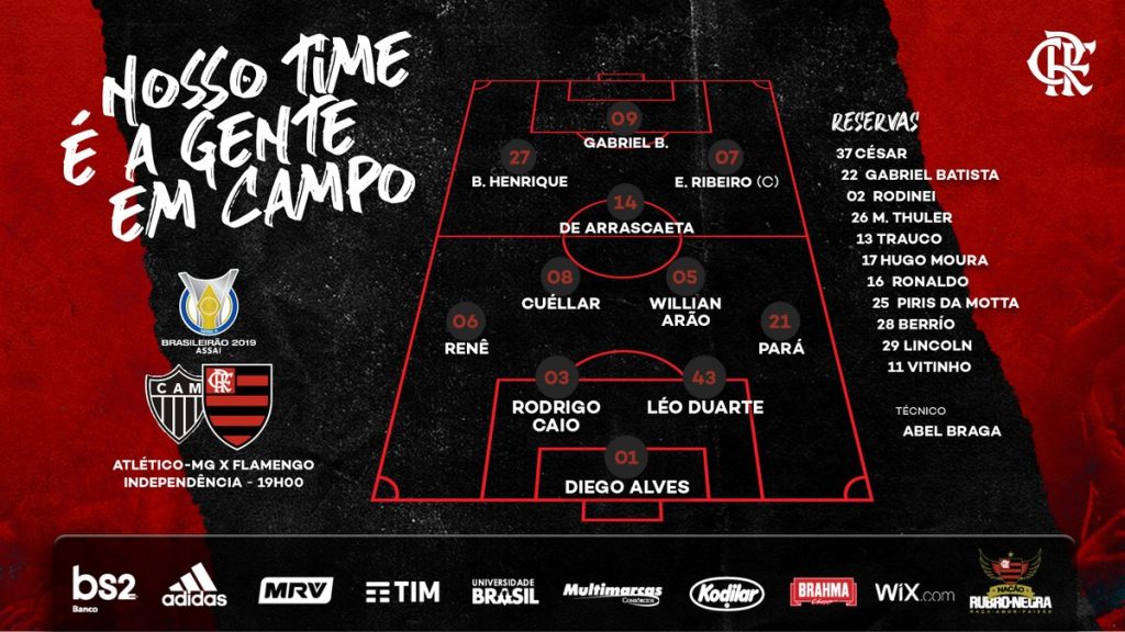 SAIU! Confira a escalação do Flamengo para enfrentar o Atlético-MG