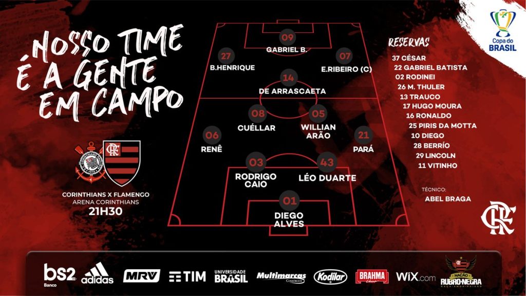 SAIU! Confira a escalação do Flamengo para o jogo contra o Corinthians