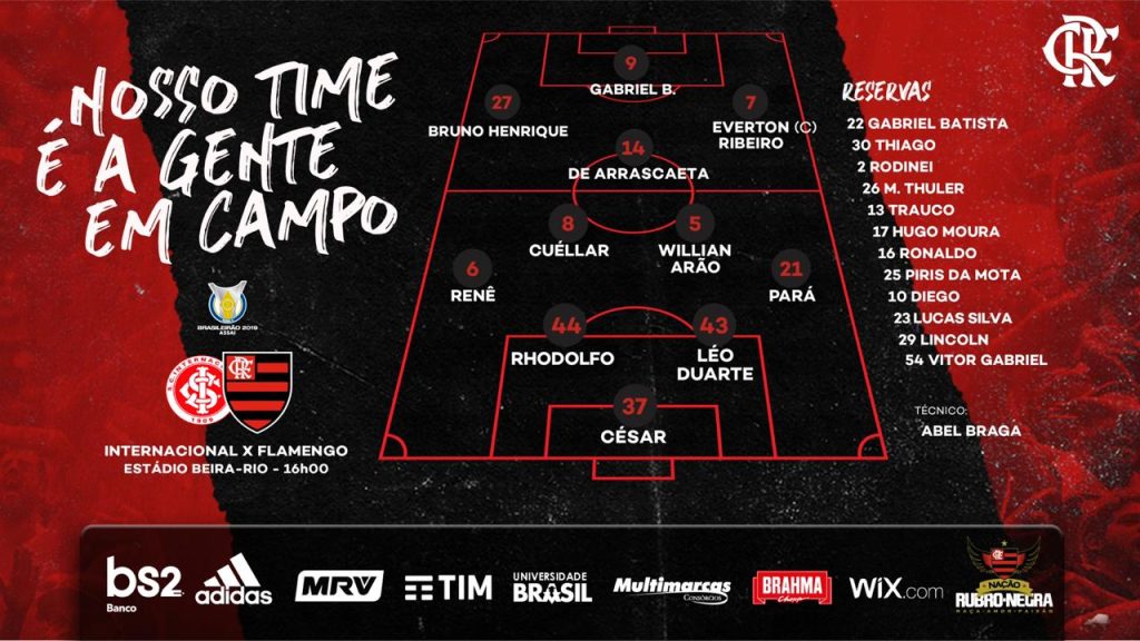 Saiu! Confira escalação do Flamengo para enfrentar o Internacional