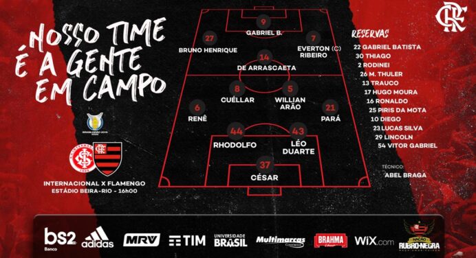 Saiu! Confira escalação do Flamengo para enfrentar o Internacional