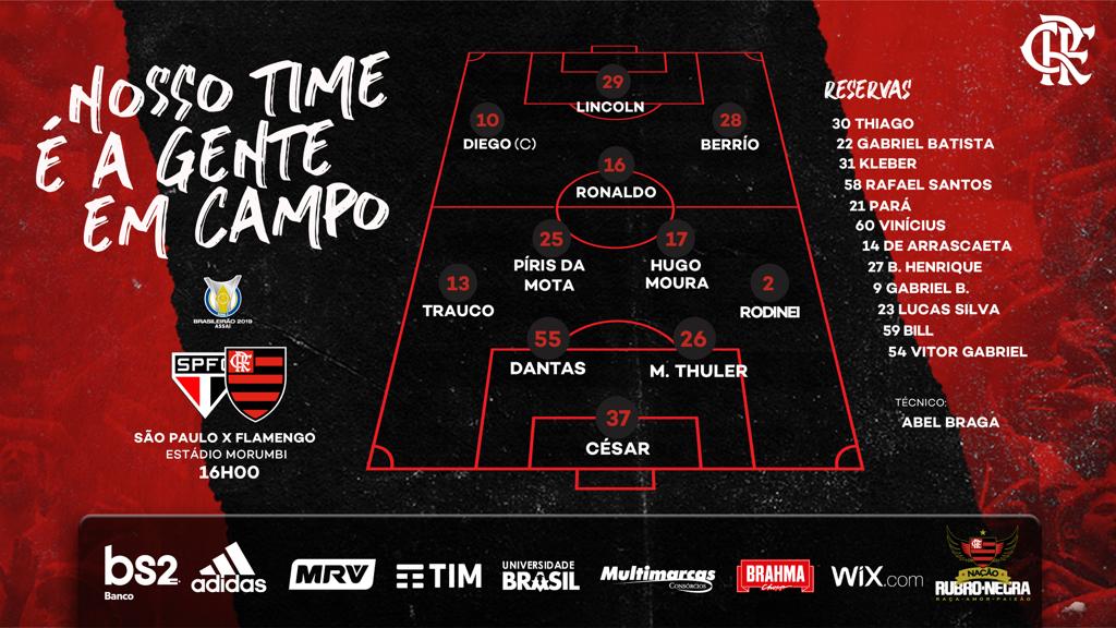 Saiu! Confira o time do Flamengo para enfrentar o São Paulo