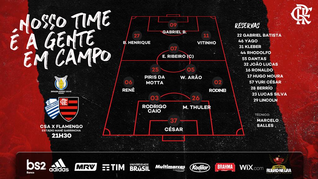 Saiu! Confira a escalação do Flamengo para a partida contra o CSA