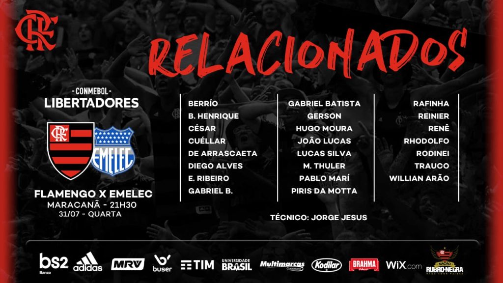 Arrascaeta e Ribeiro dentro! Flamengo divulga lista de relacionados para decisão contra Emelec