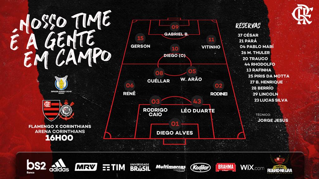 Com Gerson de titular, Flamengo divulga escalação para encarar o Corinthians