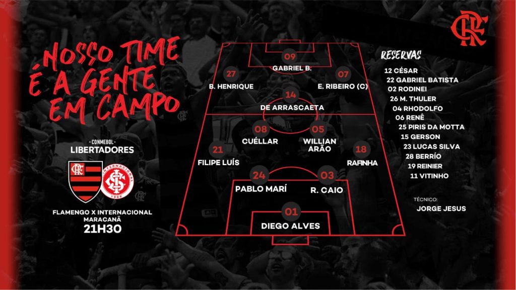 Saiu! Com Gabigol e Arrascaeta titulares, Flamengo divulga escalação para jogo contra o Internacional