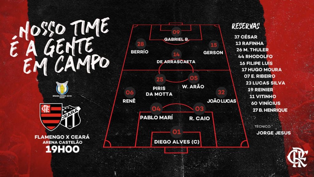 Saiu! Confira a escalação do Flamengo para encarar o Ceará