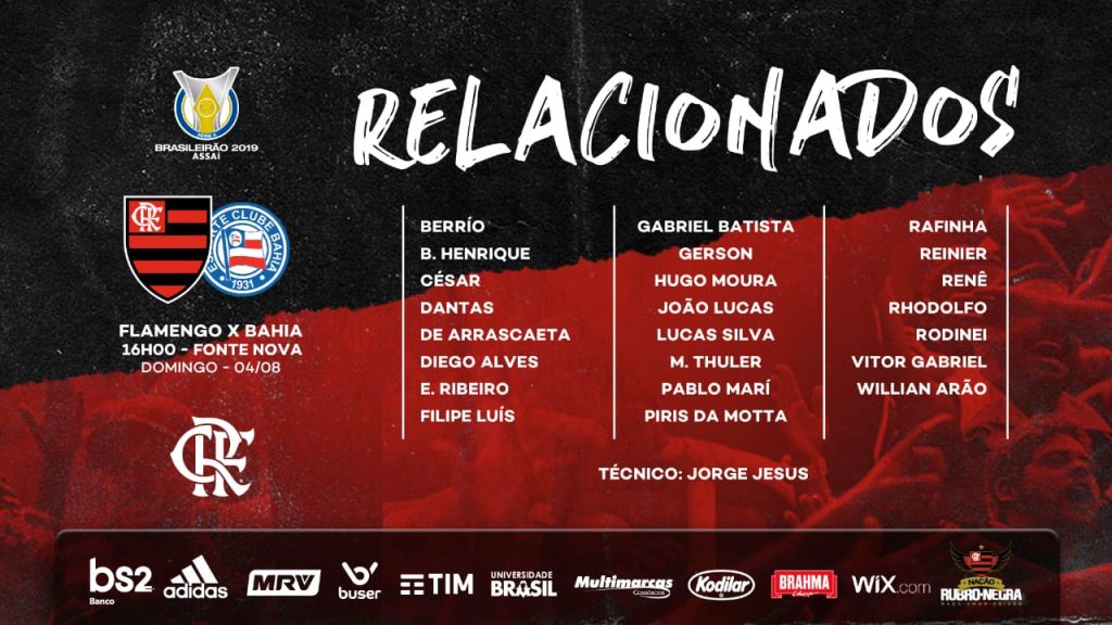 Com Reinier e Filipe Luís, Flamengo divulga lista de relacionados para encarar o Bahia