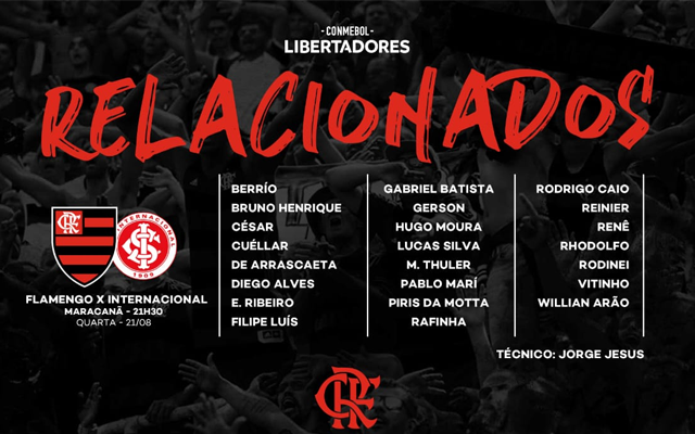 Pela America Flamengo Divulga Relacionados Para Jogo Contra O Inter Pelas Quartas Da Libertadores Flamengo Coluna Do Fla