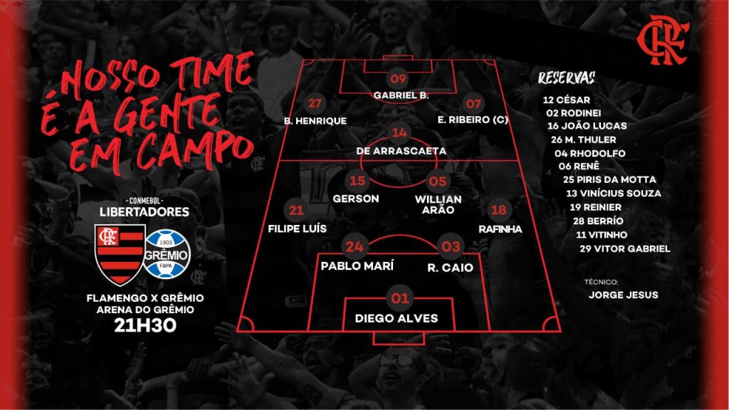 Saiu! Confira a escalação do Flamengo para semi da Libertadores, contra o Grêmio