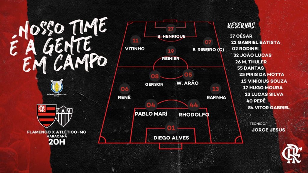 Saiu! Confira a escalação do Flamengo para encarar o Atlético-MG