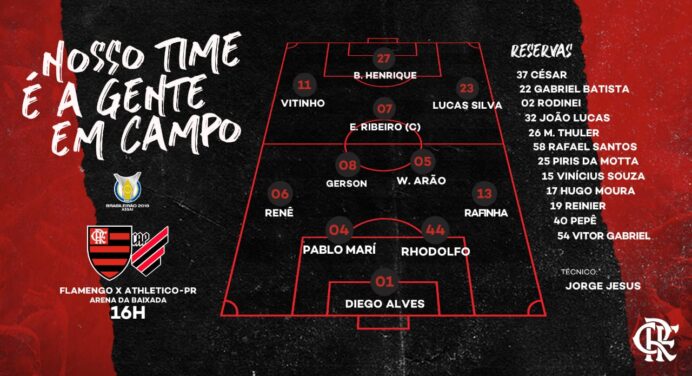 Saiu a escalação! Flamengo tem novidade no ataque para jogo contra o Athletico Paranaense