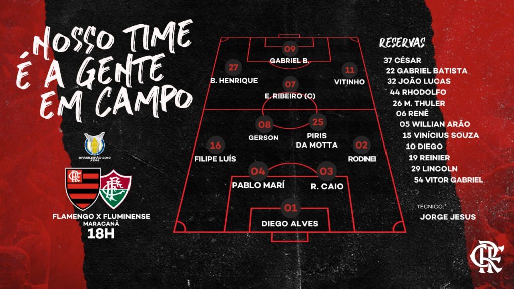 Saiu! Confira a escalação do Flamengo para clássico contra o Fluminense